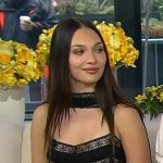 Maddie Ziegler’s blue and black lace paneled mini dress on Today