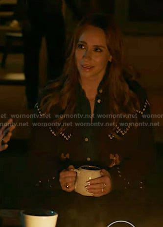 Maddie’s navy horse print cardigan on 9-1-1