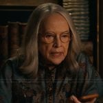 Madeline’s blue floral print shirt on Matlock