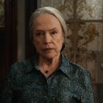 Madeline’s blue floral print satin blouse on Matlock