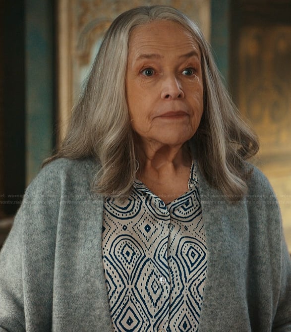 Madeline’s blue printed top on Matlock