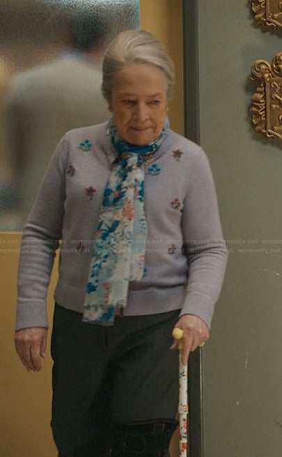 Madeline's lavenda floral embroidered cardigan on Matlock