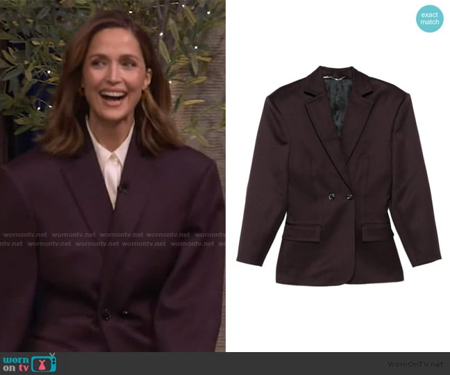 Magda Butrym double-breasted pinstripe-detail blazer worn by Rose Byrne on Live with Kelly and Mark