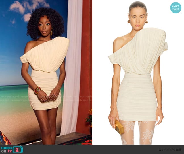 Magda Butrym Strapless Mini Dress worn by Venita Aspen on Southern Charm