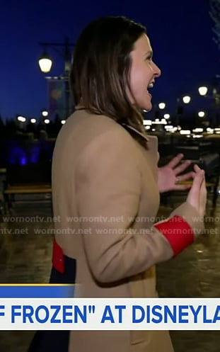 Maggie's beige colorblock coat on Good Morning America