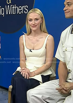 Maika Monroe’s white sleeveless peplum top on Today