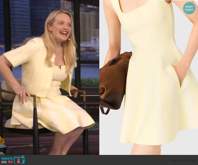 Maje Jacquard knit short dress worn by Elizabeth Moss on Live with Kelly and Mark