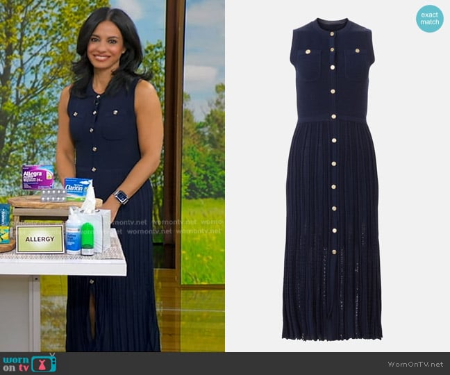 Maje Sleeveless Knit Midi Dress in Navy worn by Dr. Tara Narula on Good Morning America