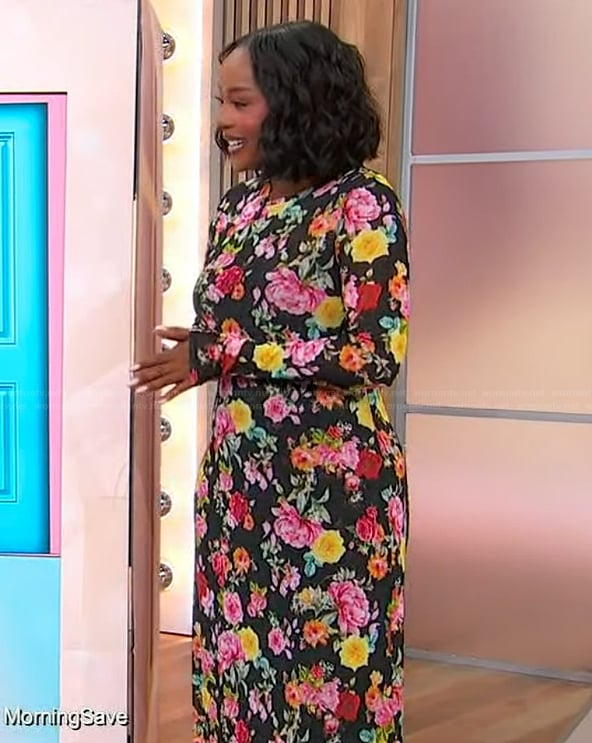 Makho Ndlovu’s black floral print mesh dress on Sherri