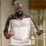 Malcolm's colorblock quarter zip sweatshirt on The Neighborhood