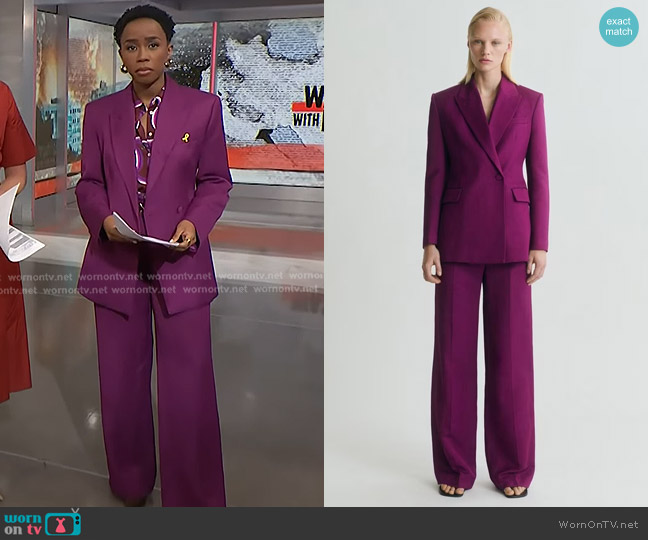 Mango Linen-blend Double-breasted Suit Blazer in Fuchsia worn by Zinhle Essamuah on NBC News Daily
