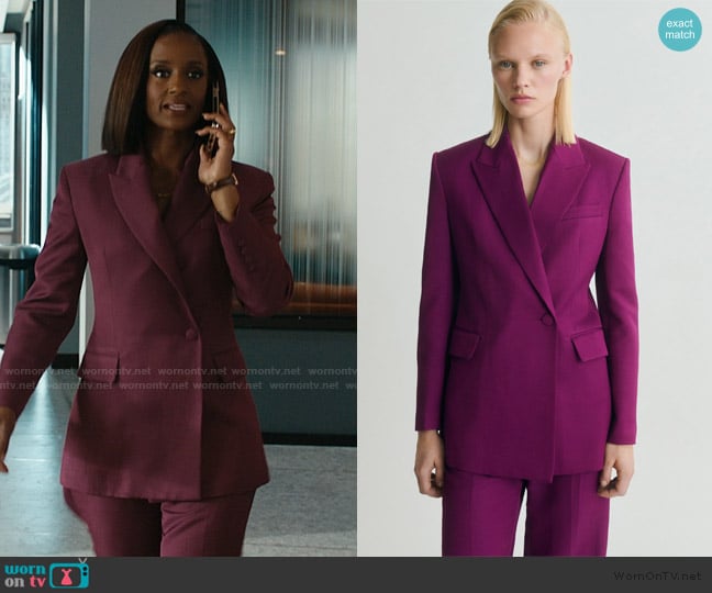 Mango Linen-Blend Double Breasted Suit Blazer worn by Olympia (Skye P. Marshall) on Matlock
