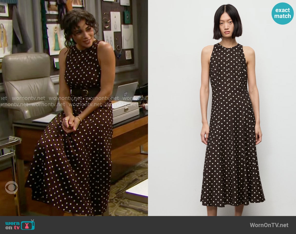 Mango Polka Dot A-Line Midi Dress worn by Daphne Rose (Murielle Hilaire) on The Bold and the Beautiful