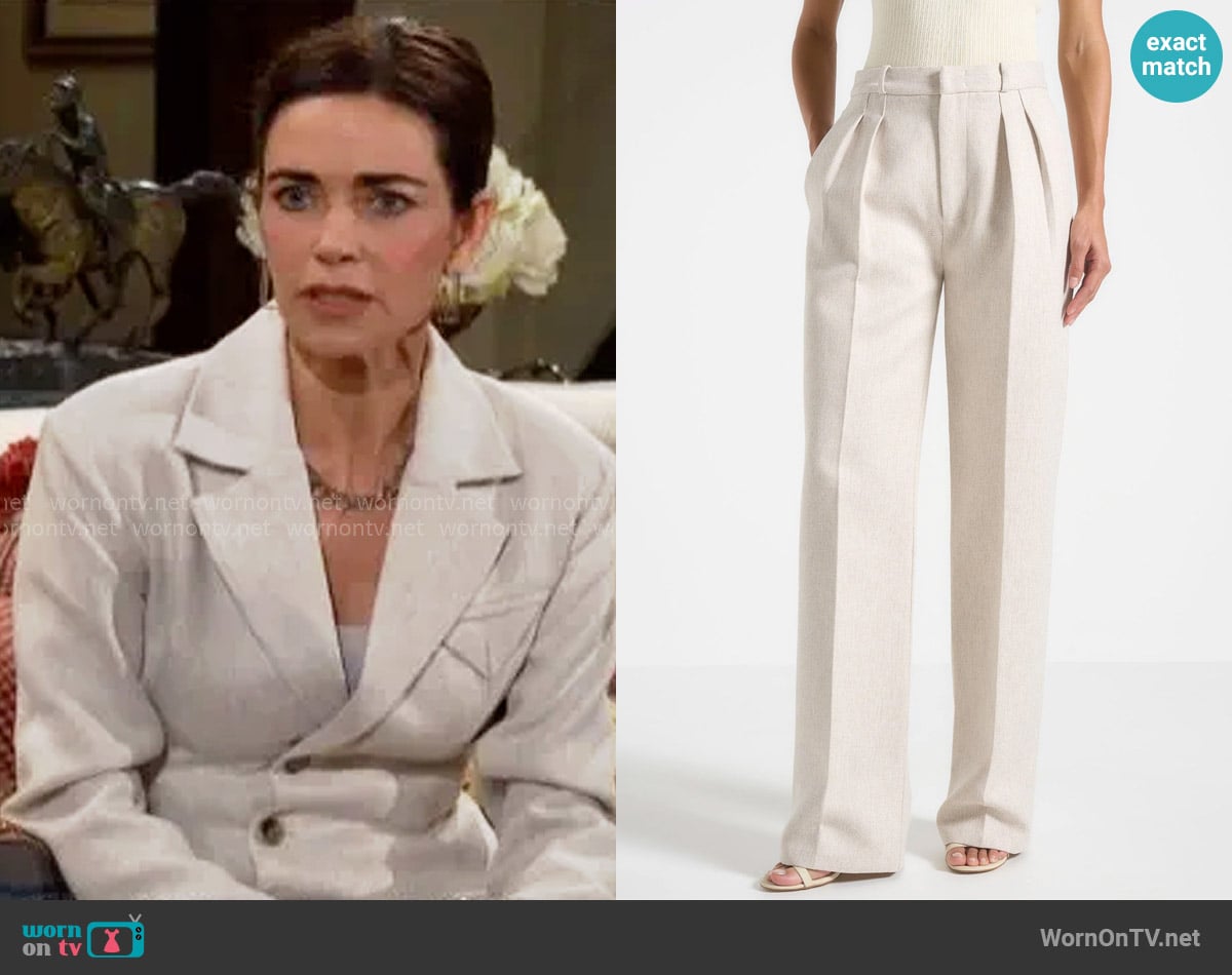 Maniere de Voir Julie Pants in Light Beige worn by Victoria Newman (Amelia Heinle) on The Young and the Restless