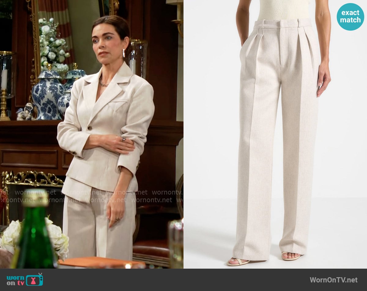 Maniere de Voir Julie Pants in Light Beige worn by Victoria Newman (Amelia Heinle) on The Young and the Restless