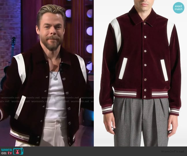 Derek’s maroon stripe jacket on The Kelly Clarkson Show