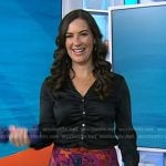 Stephanie Mansour’s black ruched shirt and floral mini skirt on Today