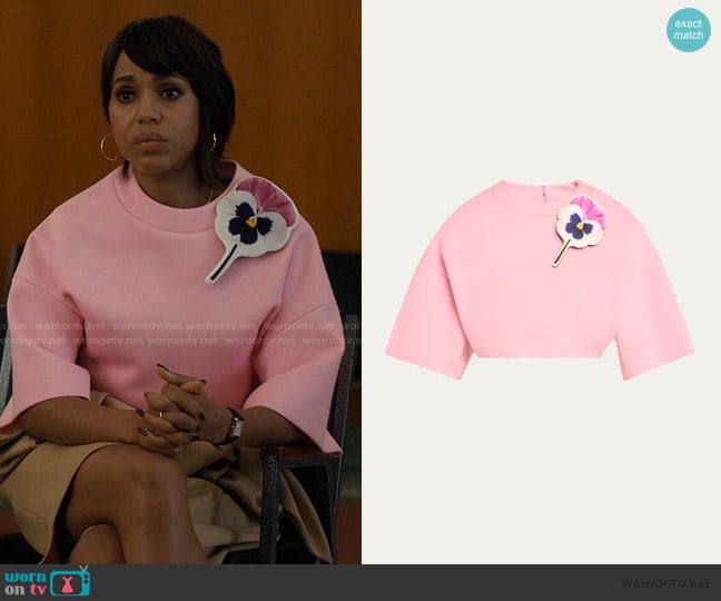 Marc Jacobs Runway Floral Brooch Three-Quarter Sleeve Cropped Wool Top worn by Eleanor (Kerry Washington) on Imperfect Women