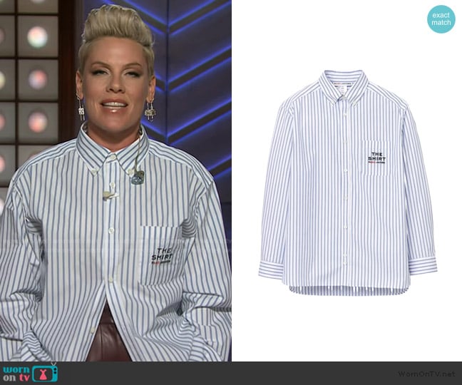 Marc Jacobs Striped-cotton pocket-embroidered shirt worn by Pink on The Kelly Clarkson Show