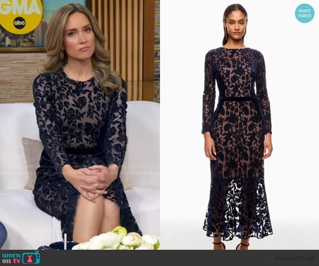 Marchesa Notte Cutwork Velvet & Tulle Midi Dress worn by Rhiannon Ally on Good Morning America