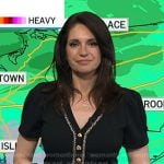 Maria’s black v-neck pleated dress on Today