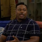 Marty’s navy windowpane check polo shirt on The Neighborhood