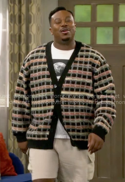 Marty’s multi color check cardigan on The Neighborhood