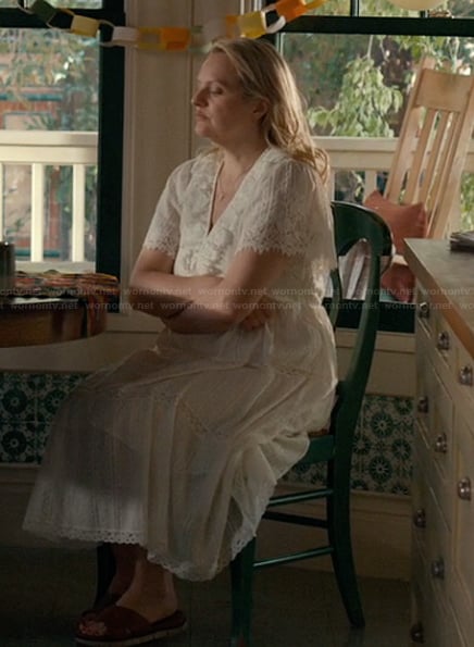 Mary's white lace trim dress on Imperfect Women