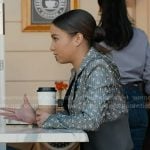 May’s grey floral pinstripe cropped jacket on 9-1-1