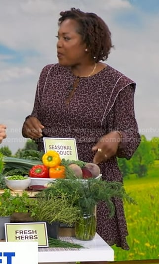 Maya Feller’s burgundy print mini dress on Good Morning America