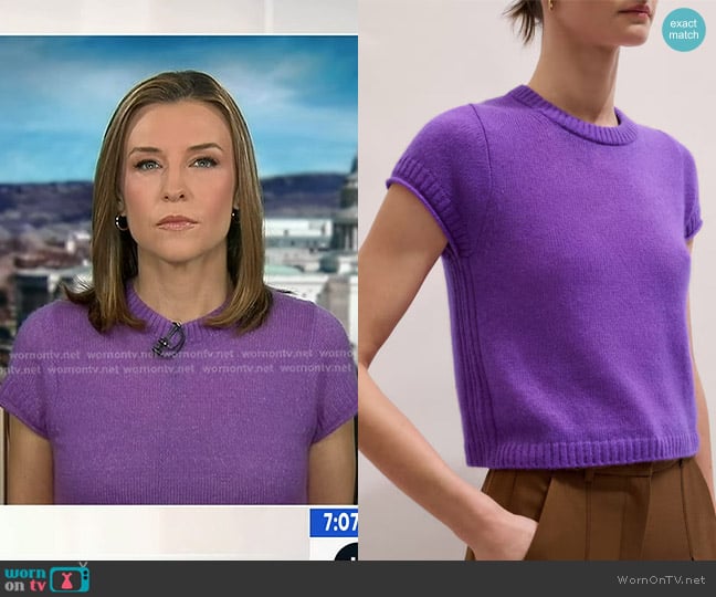 Me + Em Baby Tee in Violet Purple worn by Mary Bruce on Good Morning America