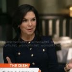 Meg Olivers' black cardigan with gold buttons on CBS Mornings