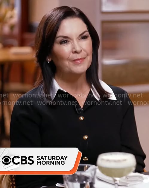 Meg Oliver’s black button front dress on CBS Mornings