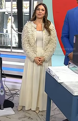 Melissa’s ivory textured cardigan and maxi skirt on Today