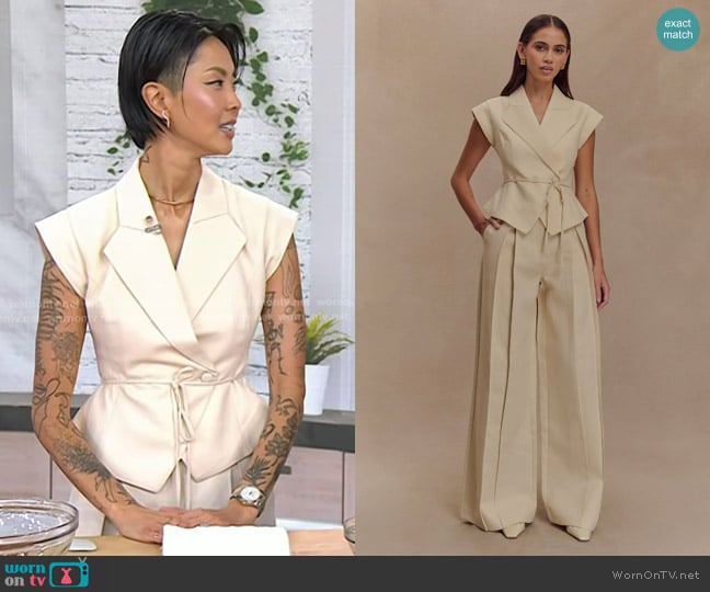 Meshki Andina Top in Natural Beige worn by Kristen Kish on Today
