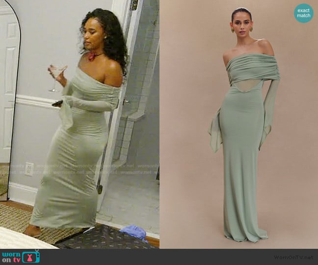 Meshki Kaitlin One Shoulder Maxi Dress worn by Mia Calabrese on Summer House