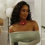 Mia’s mint off shoulder mesh dress on Summer House