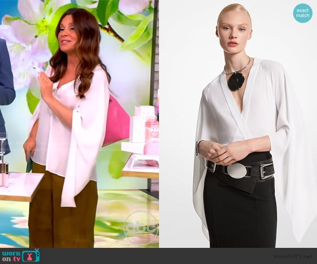 Michael Kors Collection Silk Georgette Flared-Sleeve Wrap Top worn by Gretta Monahan on The View