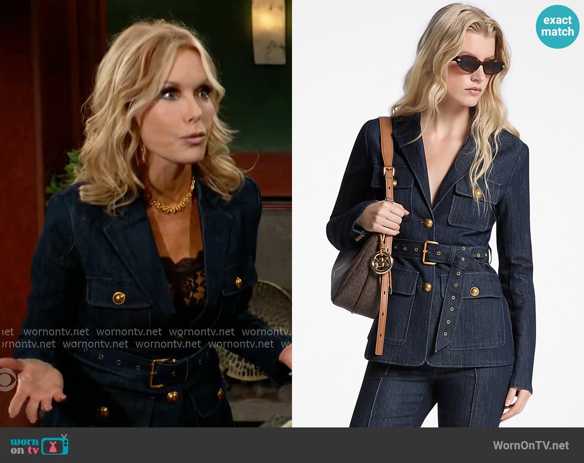MICHAEL Michael Kors Belted Denim Blazer worn by Lauren Fenmore (Tracey Bregman) on The Young and the Restless