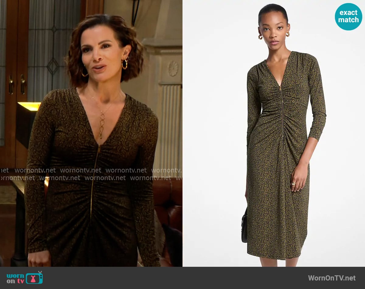 Chelsea’s paisley print zip-front dress on The Young and the Restless