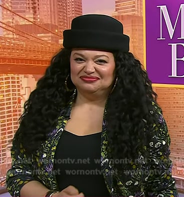 Michelle Buteau’s black floral blazer and pants on Today