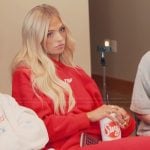 Miranda's red sweatshirt and pants on The Secret Lives of Mormon Wives