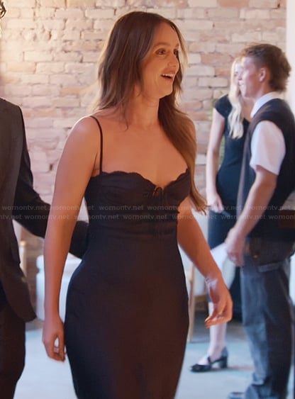 Mikayla's black satin dress on The Secret Lives of Mormon Wives