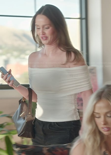 Mikayla’s white off shoulder top on The Secret Lives of Mormon Wives