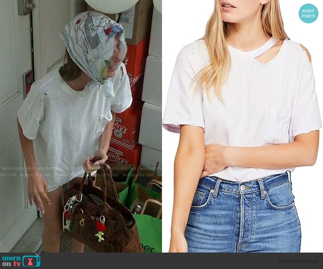 We the Free Lucky Oversized Distressed T-Shirt worn by Amanda Batula on Summer House