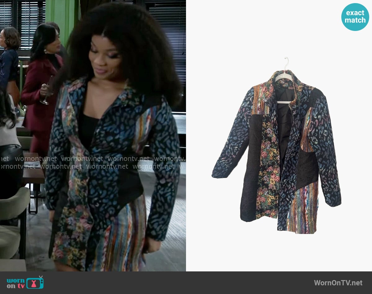 Moka Sport Mixed Print Coat worn by Eva Thomas (Ambyr Michelle) on Beyond the Gates