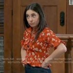 Molly's red floral smocked top on General Hospital
