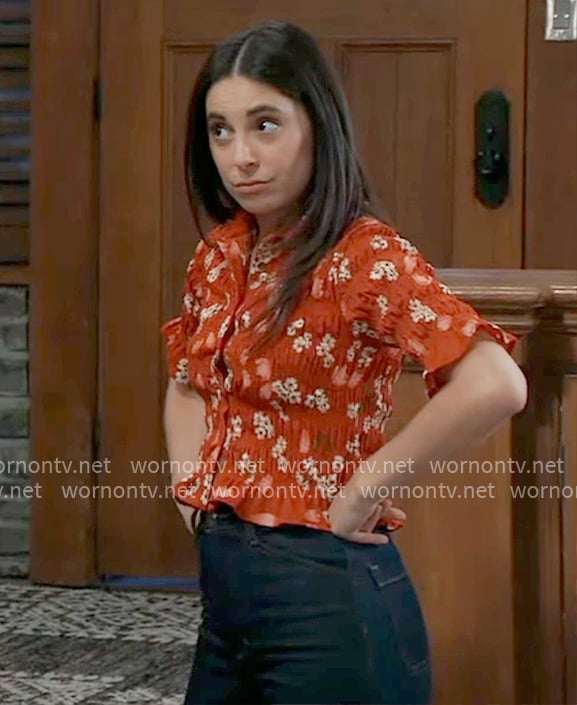Molly’s red floral smocked top on General Hospital
