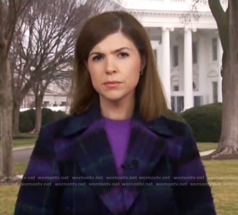 Monica Alba’s purple plaid coat on NBC News Daily