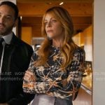 Morgan’s printed button down shirt and leather skirt on High Potential